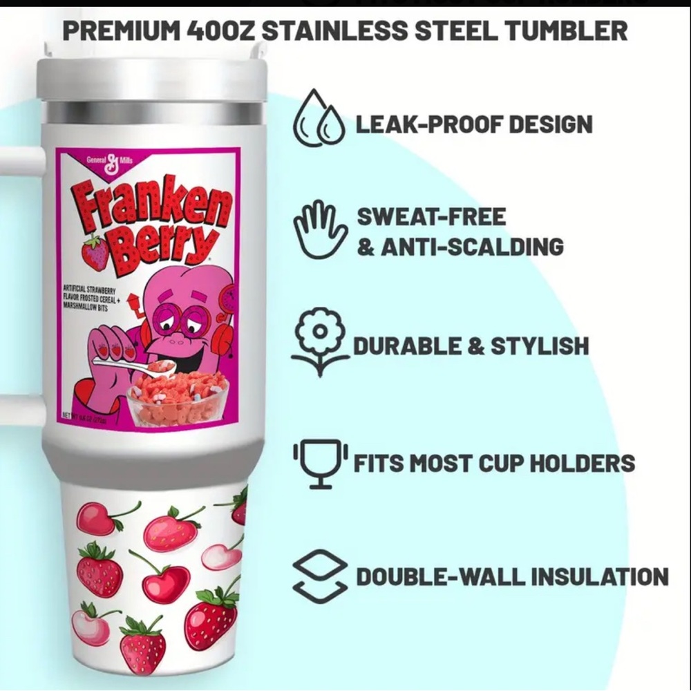 FrankenBerry Stainless Steel Tumbler - Pink and White Design